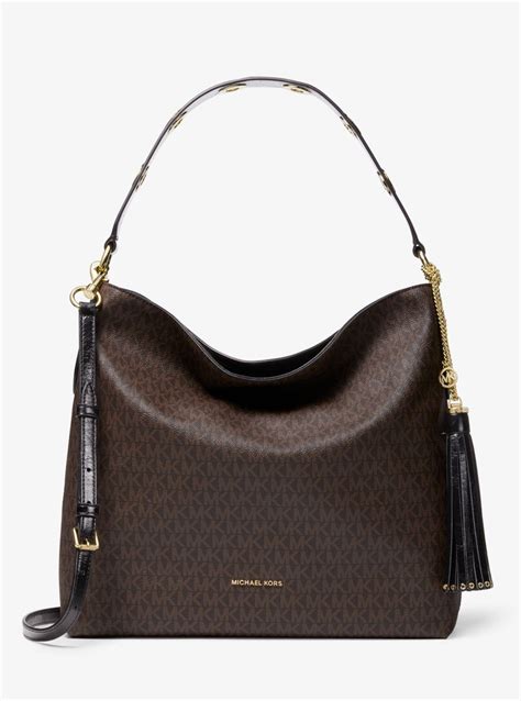 michael kors brooklyn woven bag|Brooklyn large logo shoulder bag.